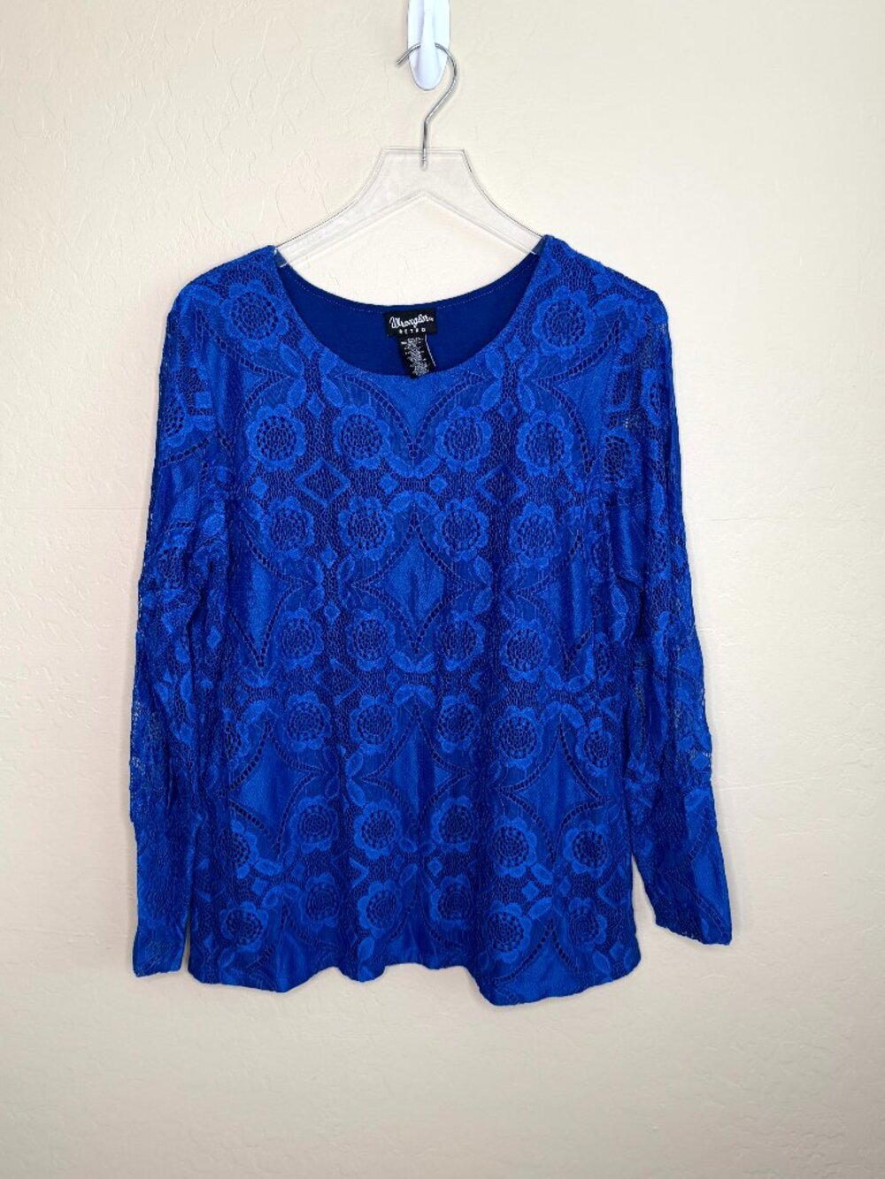Wrangler Retro Lace Overlay Long Sleeve Blouse Top XXL
